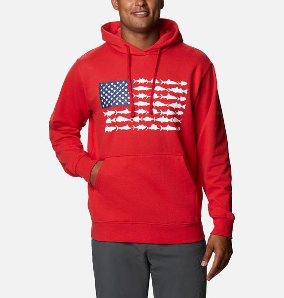 Columbia PFG Fish Flag Hoodies Red White For Men's NZ18450 New Zealand